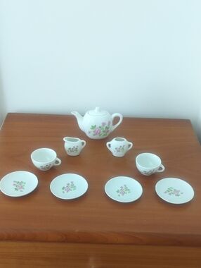 Vintage White Porcelain Mini Tea Set with Pink Floral Motif